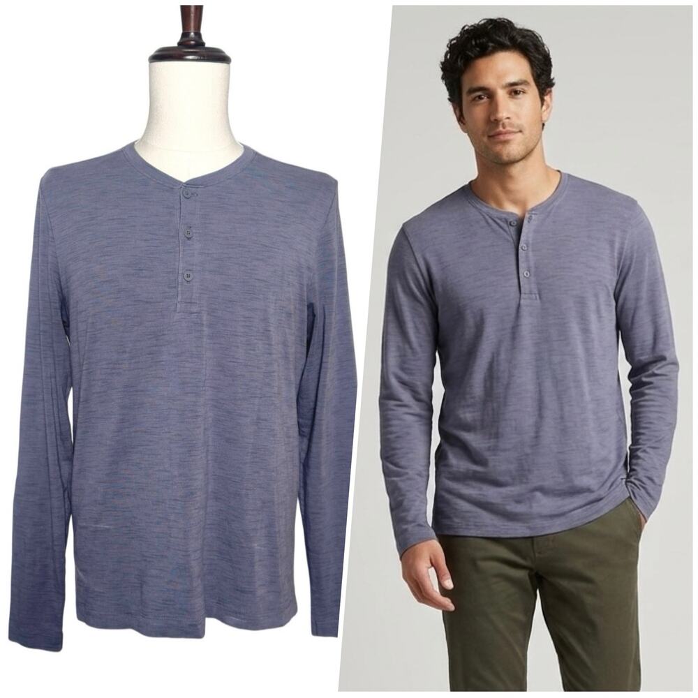 Rhone | Men | Heather Steel Blue Soft Pima Cotton LS Henley Shirt | Medium